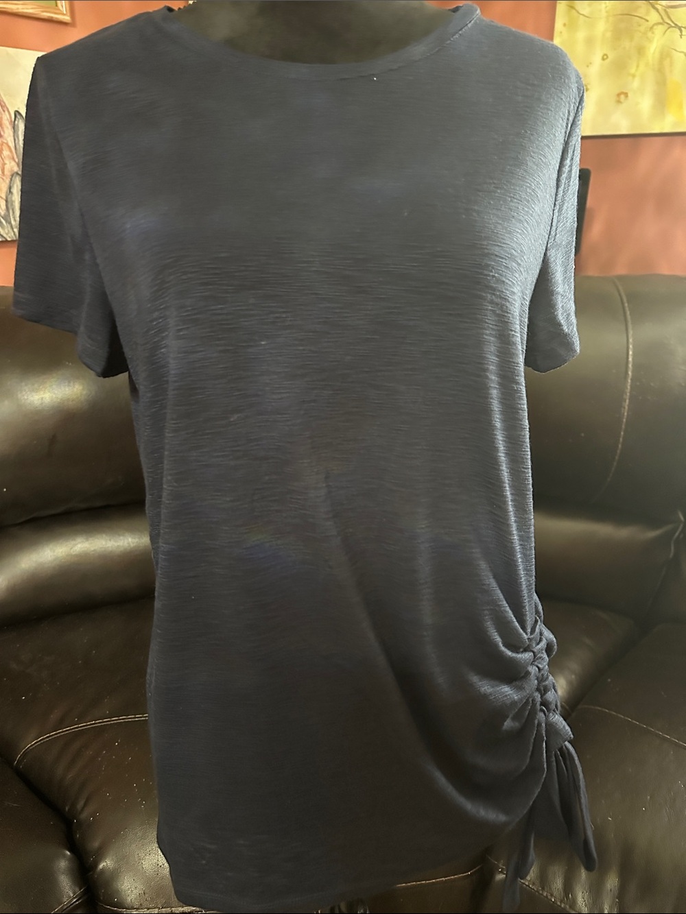 Men's Navy Short-Sleeve Side-Tie Crewneck Shirt